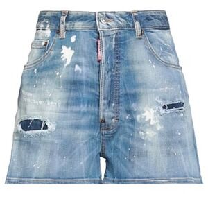 DSQUARED2 Men Blue Distressed Paint Splatter‎ Denim Shorts 
34/50 New With Tags